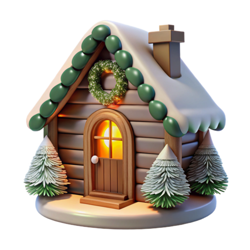 Cozy Winter Cabin Christmas Holiday Home 3D Render png