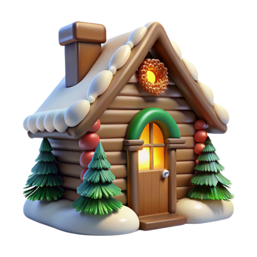 Cozy Winter Gingerbread Cabin Festive 3D Render png