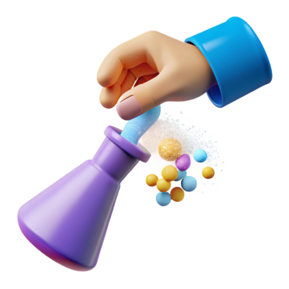 Pouring Colorful Spheres into Beaker A 3D Render png