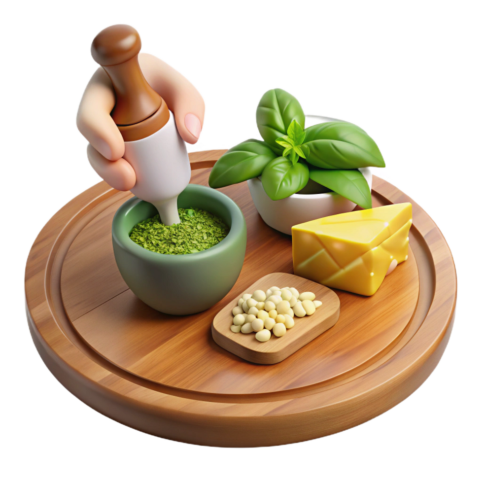 Making Pesto A Culinary Guide with Basil, Pine Nuts, and Cheese png