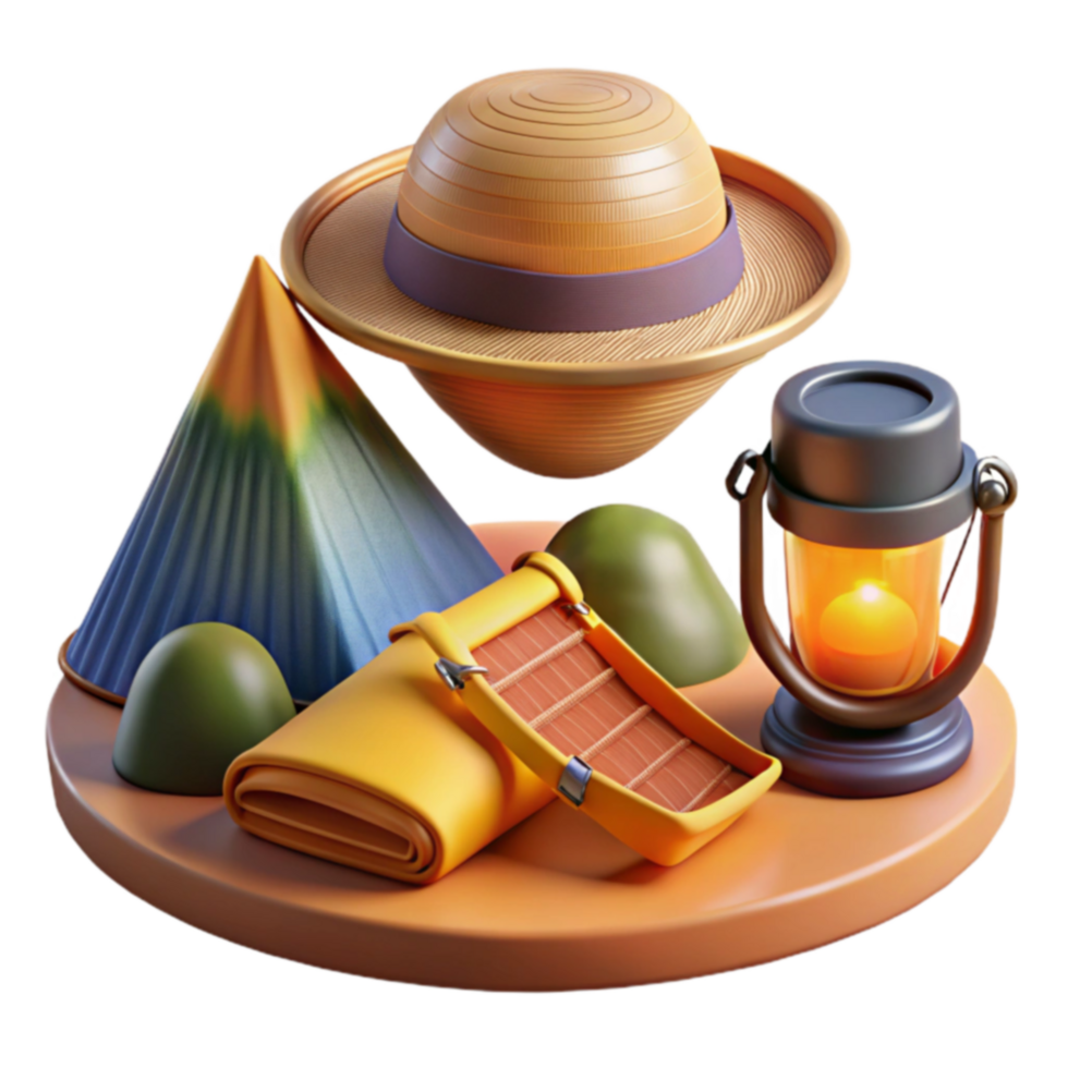 Camping Adventure Gear, Tent, and Lantern png