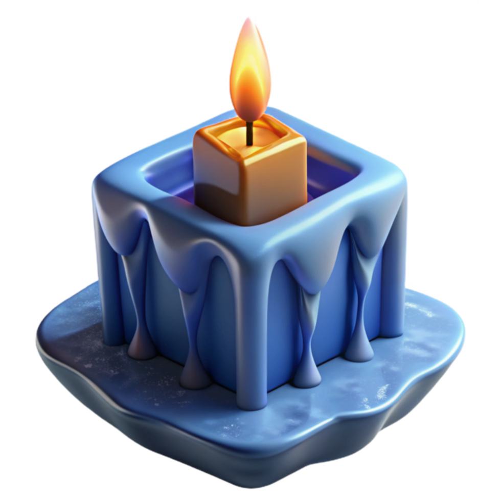 Melting Cube Candle 3D Render of a Lit Candle png