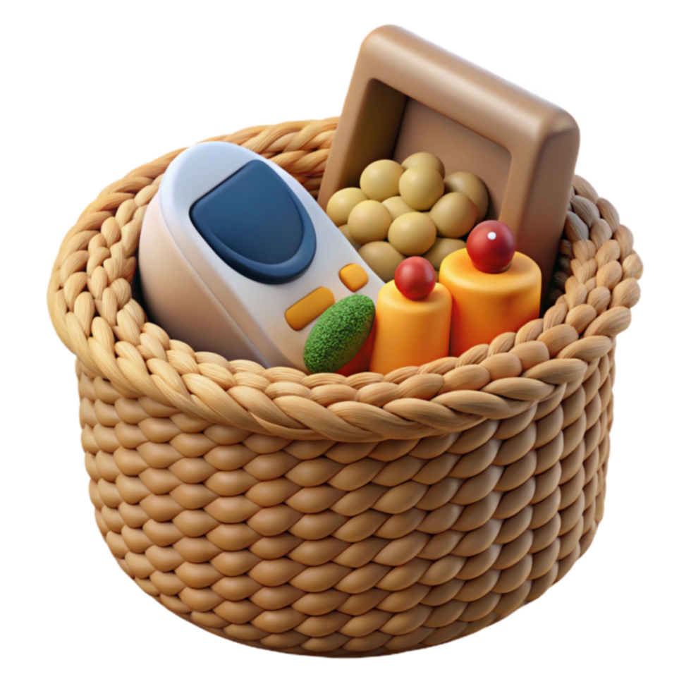 Wicker Basket with Remote, Photo Frame Objects png