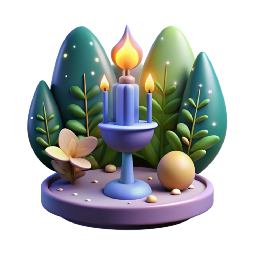 Tranquil Candlelight Scene 3D Render of Serene Nature png
