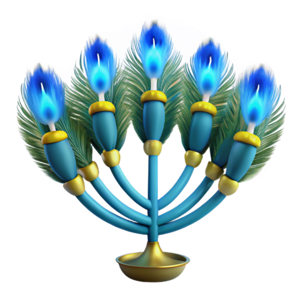 Seven-Branched Candelabra with Peacock Feathers and Blue Flames png