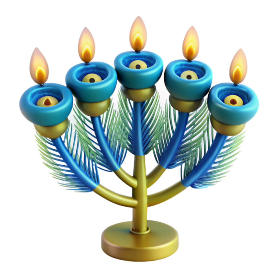 Five-Branched Candle Holder with Blue and Gold Design png