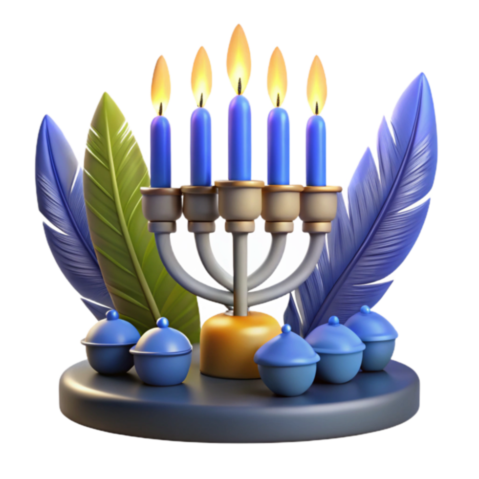 Menorah with Candles and Feathers Festive Holiday Image png