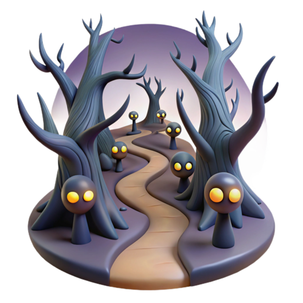 Spooky Forest Path 3D Halloween Scene png