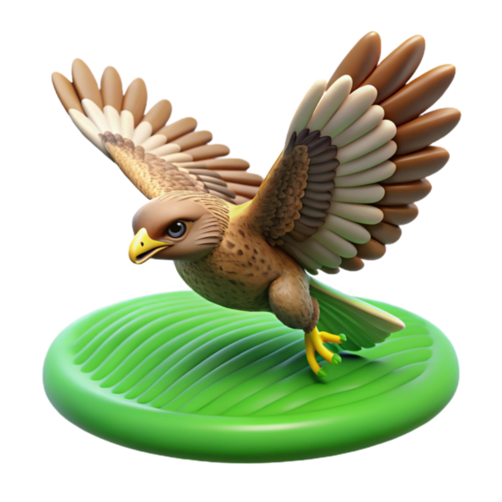 3D Cartoon Hawk Landing on Leaf png