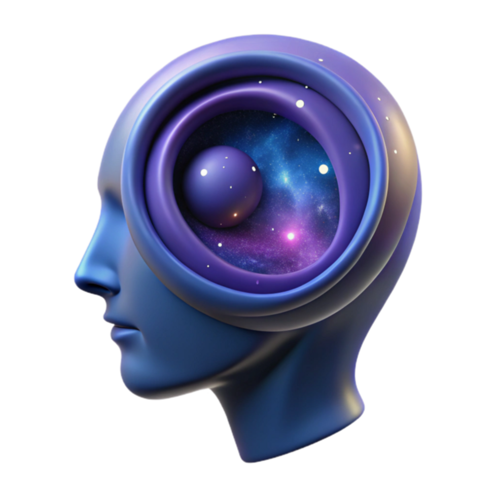 Cosmic Mind Abstract 3D Head with Nebula png