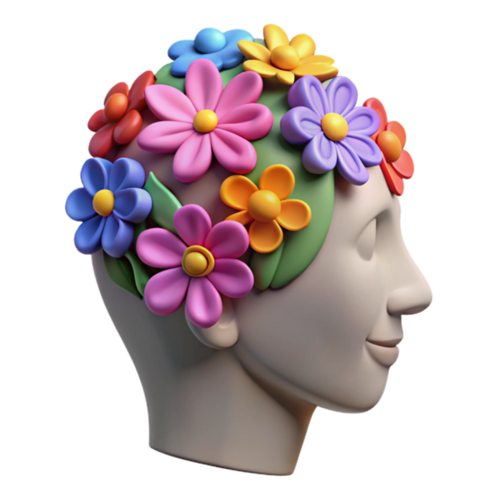 Floral Head, 3D Render, Colorful Flowers, Joyful, Happy, Positive, Spring, Summer, Bloom, Imagination png