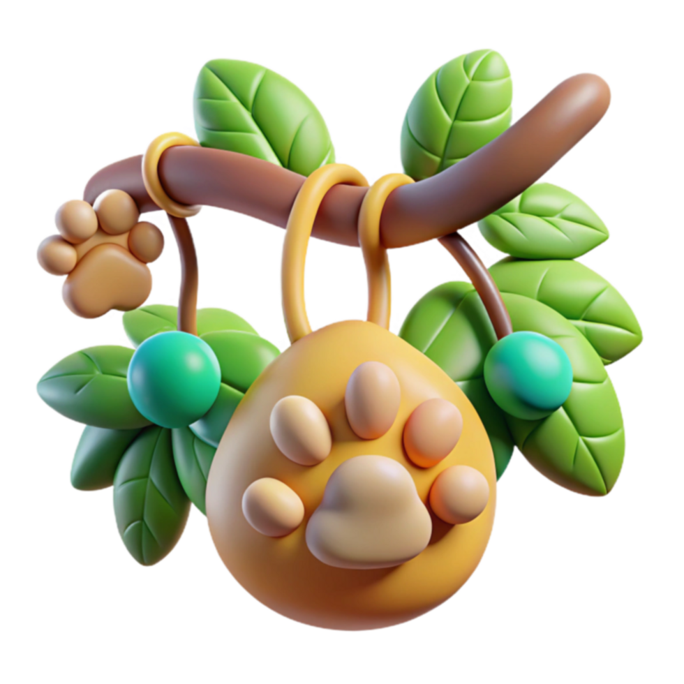 Cute 3D Render Paw Print Charm on Branch png