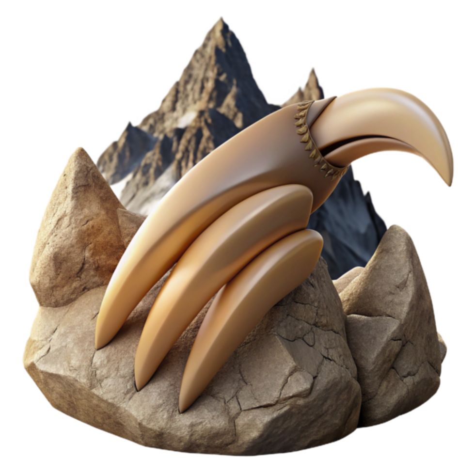 Golden Talons on Mountain Rocks 3D Render png