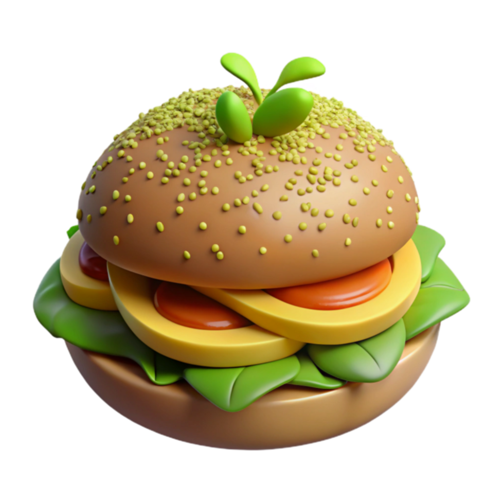 Cartoon Hamburger 3D Render of Yummy Fast Food png