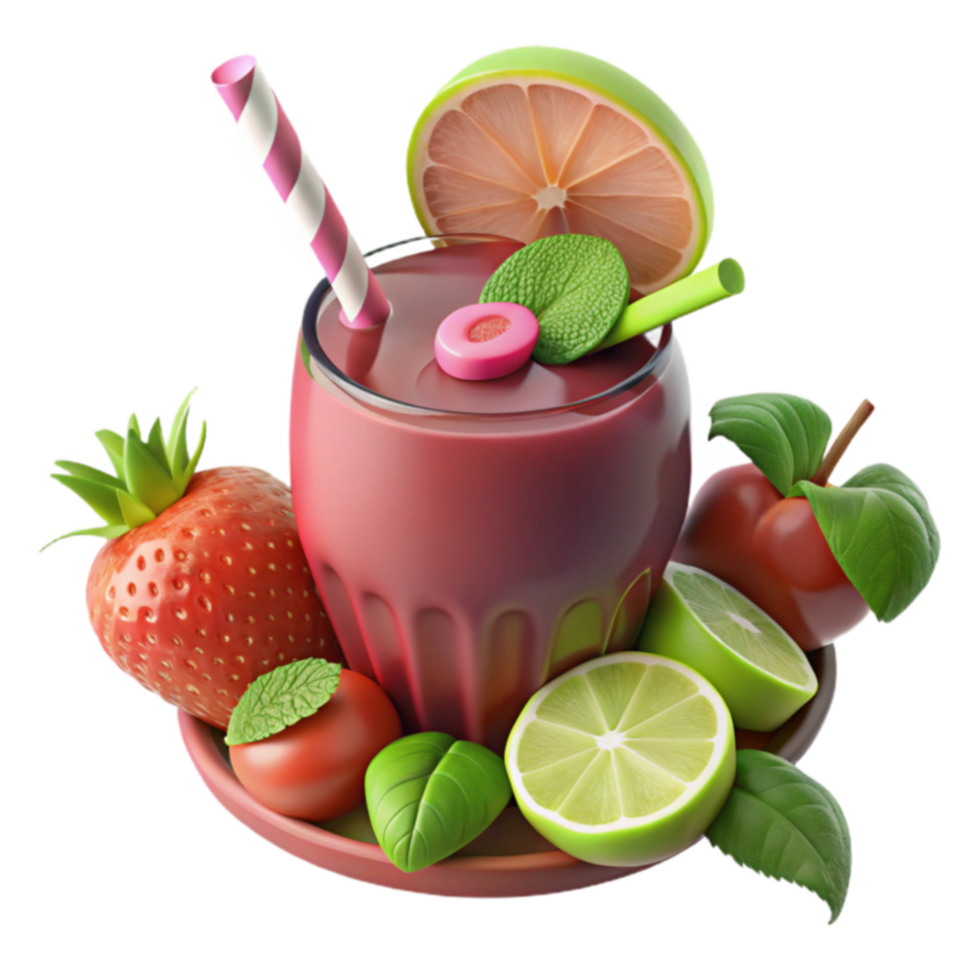 Refreshing Fruit Smoothie Recipe Strawberry, Lime, and Apple png