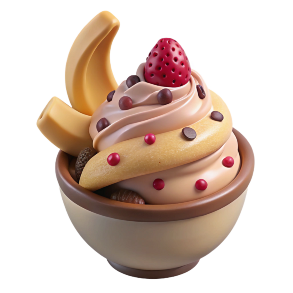 Creamy Dessert Bowl with Banana, Strawberry Chocolate png