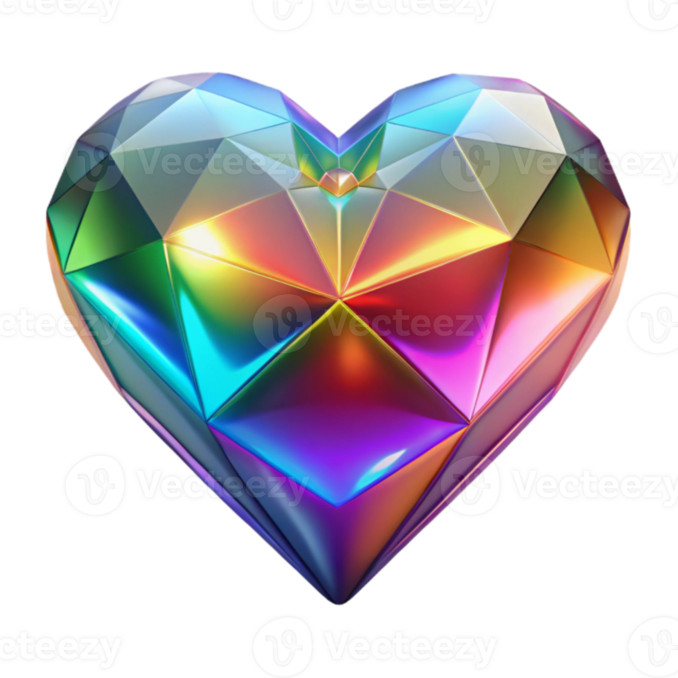 Iridescent Geometric Heart 3D Render of a Colorful Crystal png