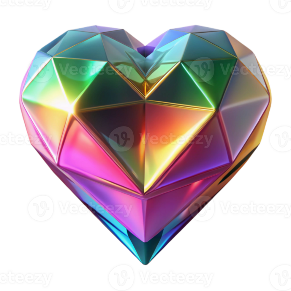 Rainbow Gem Heart Iridescent Low-Poly 3D Model png