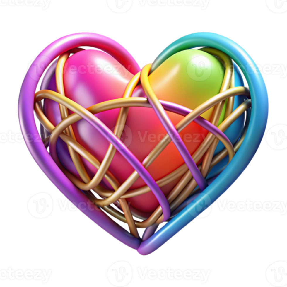 Rainbow Heart Abstract 3D Render of Intertwined Love png