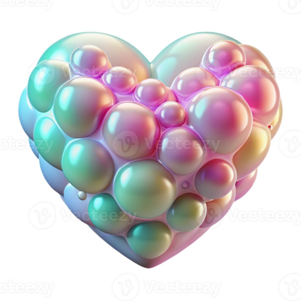 Iridescent Bubble Heart Abstract 3D Render png