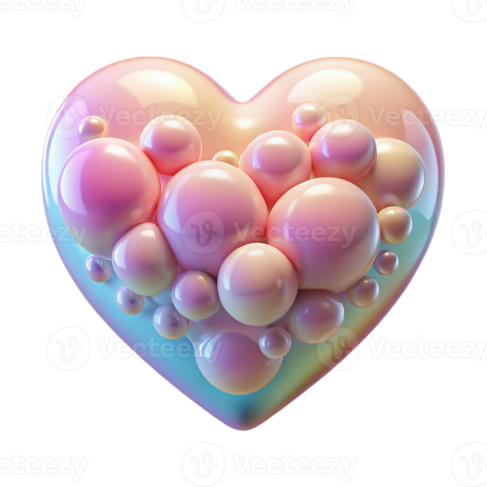 Iridescent Heart with Bubbles Abstract Love Symbol png