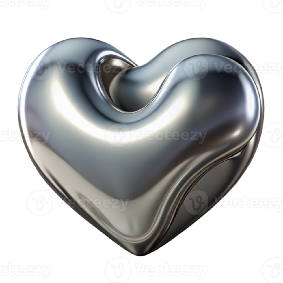 Metallic Heart Abstract 3D Render of a Shiny, Smooth, Curvy Heart Shape png