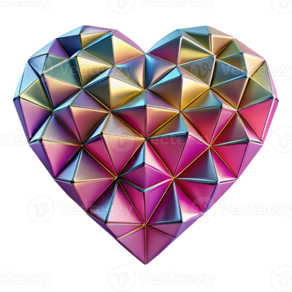 Geometric Heart Iridescent Triangular Facets png