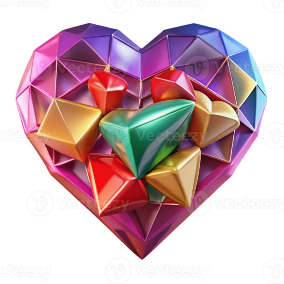 Geometric Heart with Colorful Gems png
