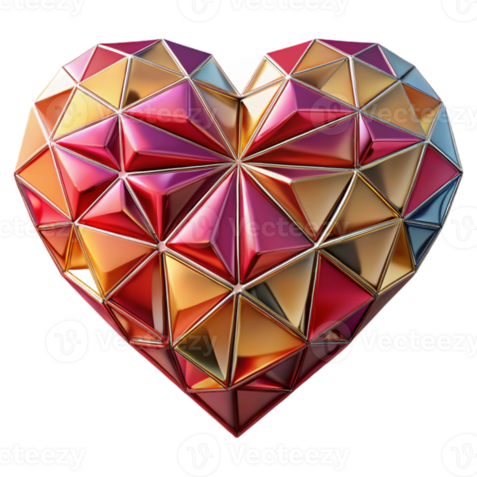Geometric Heart Red Gold Polygonal Design png
