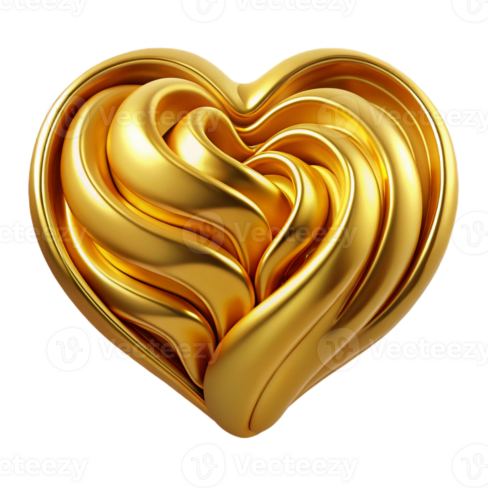 Golden Heart Abstract 3D Swirling Design png
