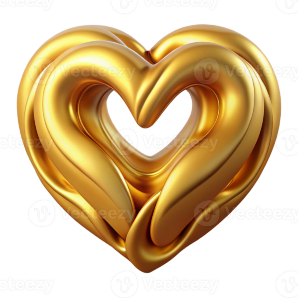 Golden Heart Abstract 3D Render of Intertwined Curves png