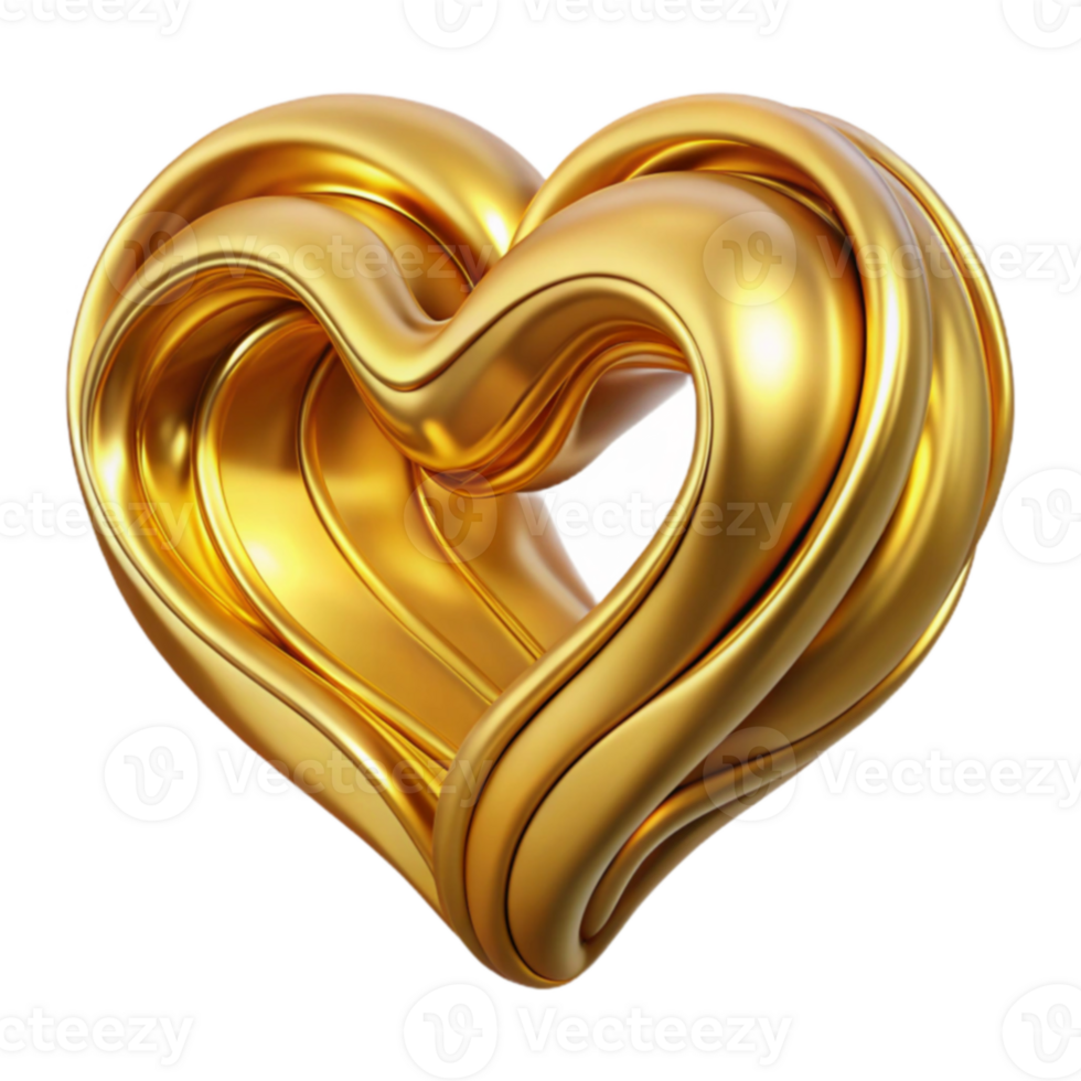 Abstract Golden Heart 3D Render of Swirling, Luxurious Design png