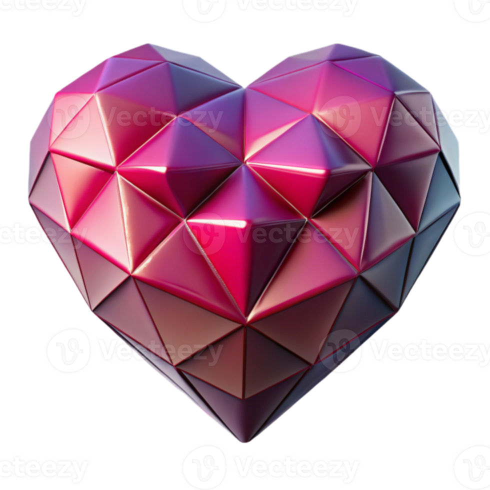 Geometric Heart Low Poly 3D Render png