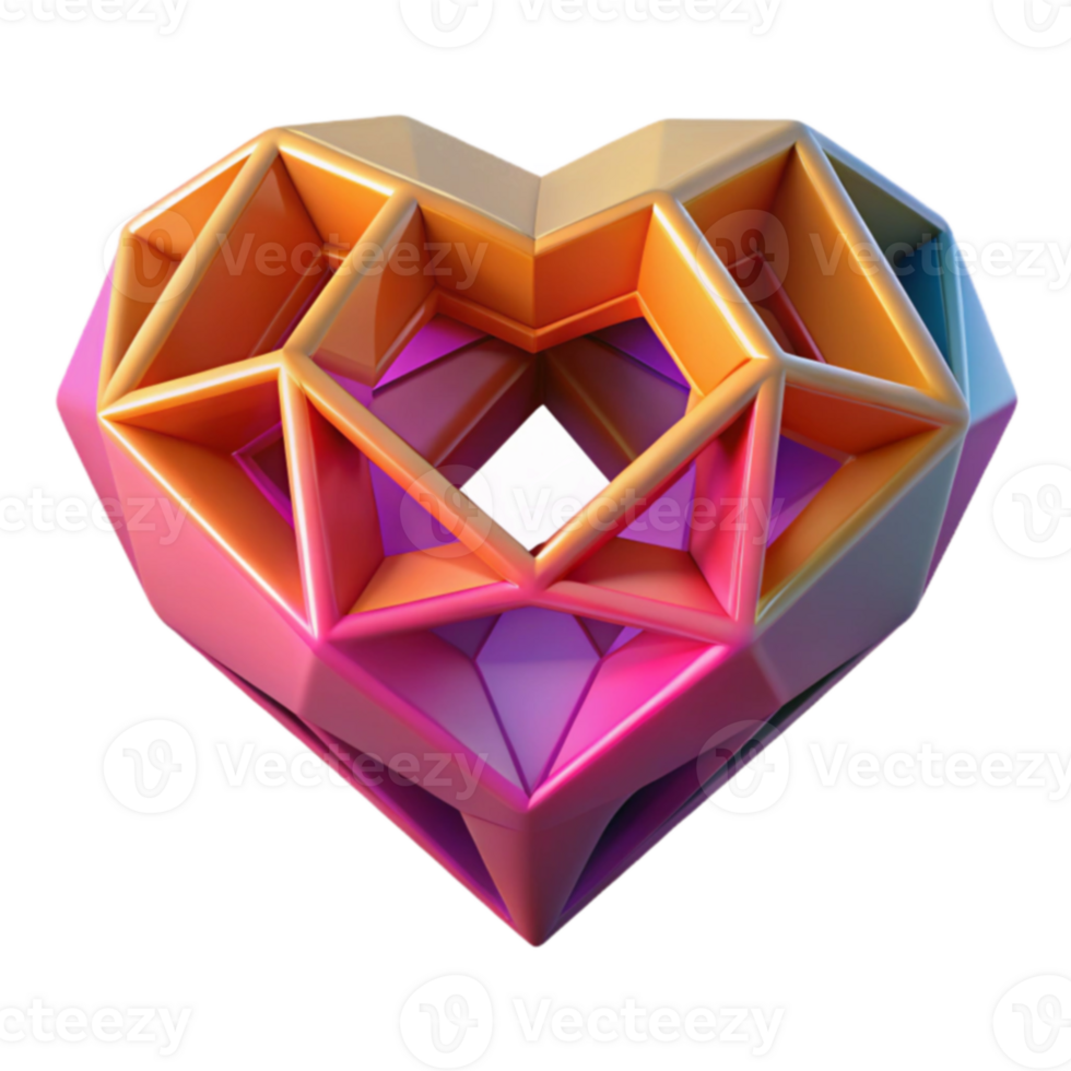 Geometric Heart 3D Gradient Polygonal Design png
