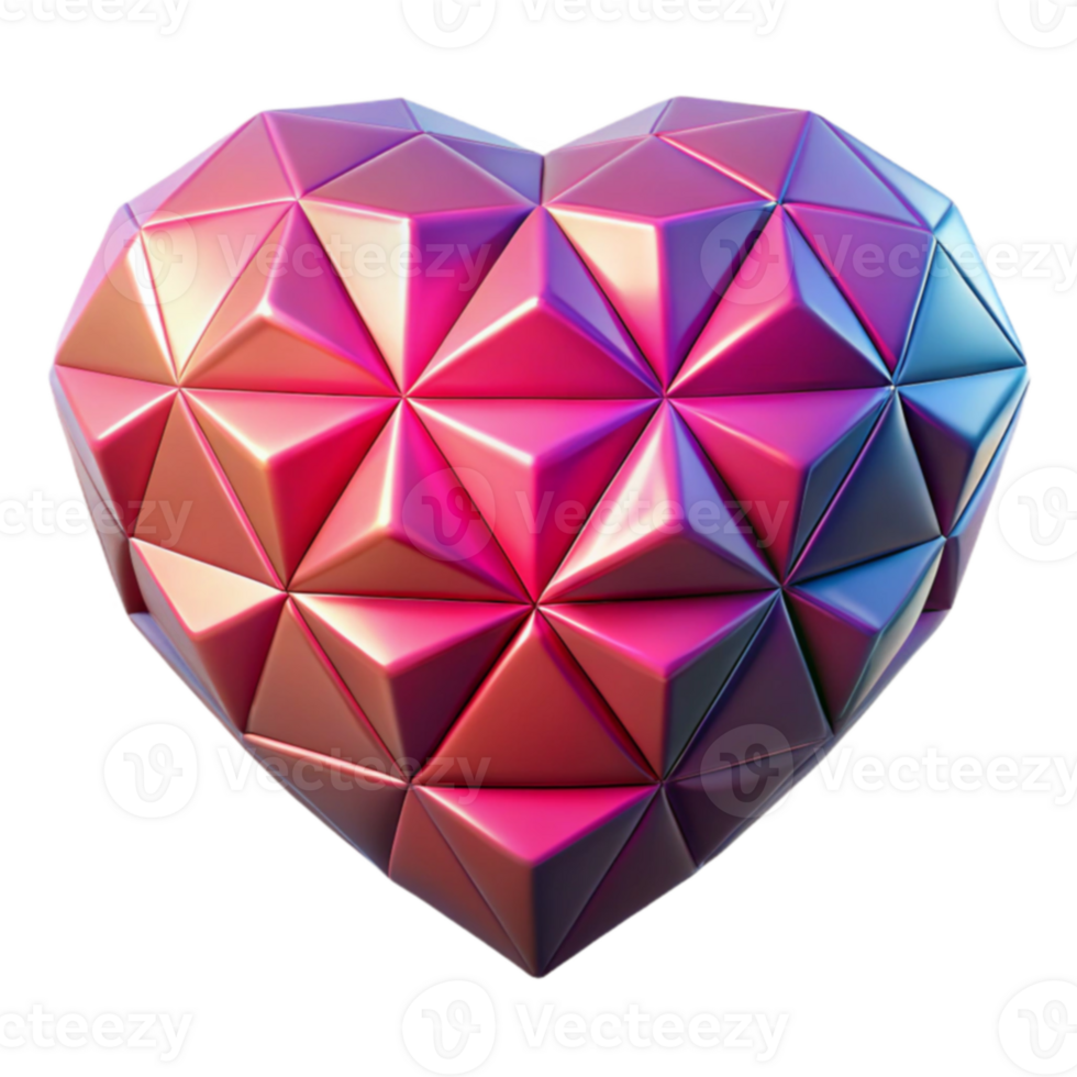 Geometric Heart 3D Model, Pink, Purple, Triangles png