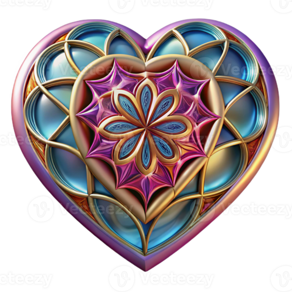 Ornate Heart Design 3D Render of Intricate Floral Pattern png