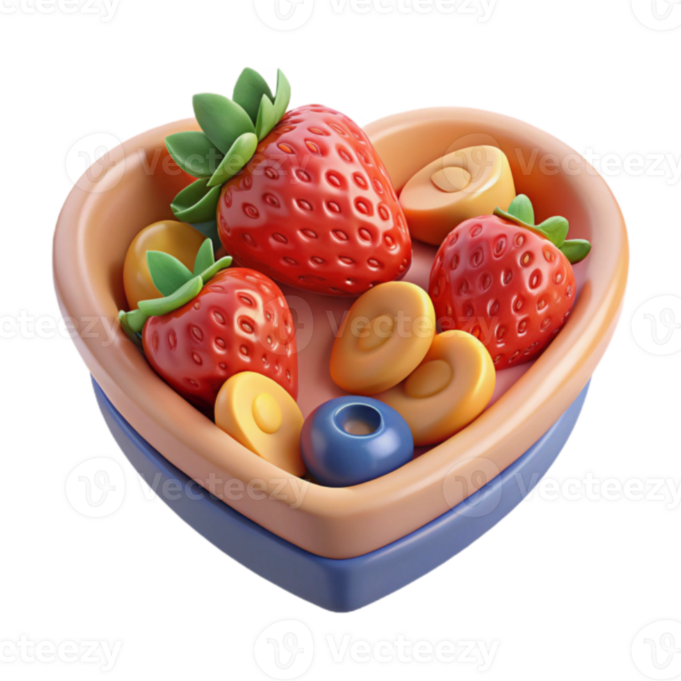 Heart-Shaped Bowl of Strawberries, Citrus Slices, and Blueberries png