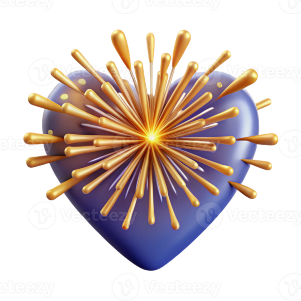 Golden Burst Heart Abstract 3D Render png