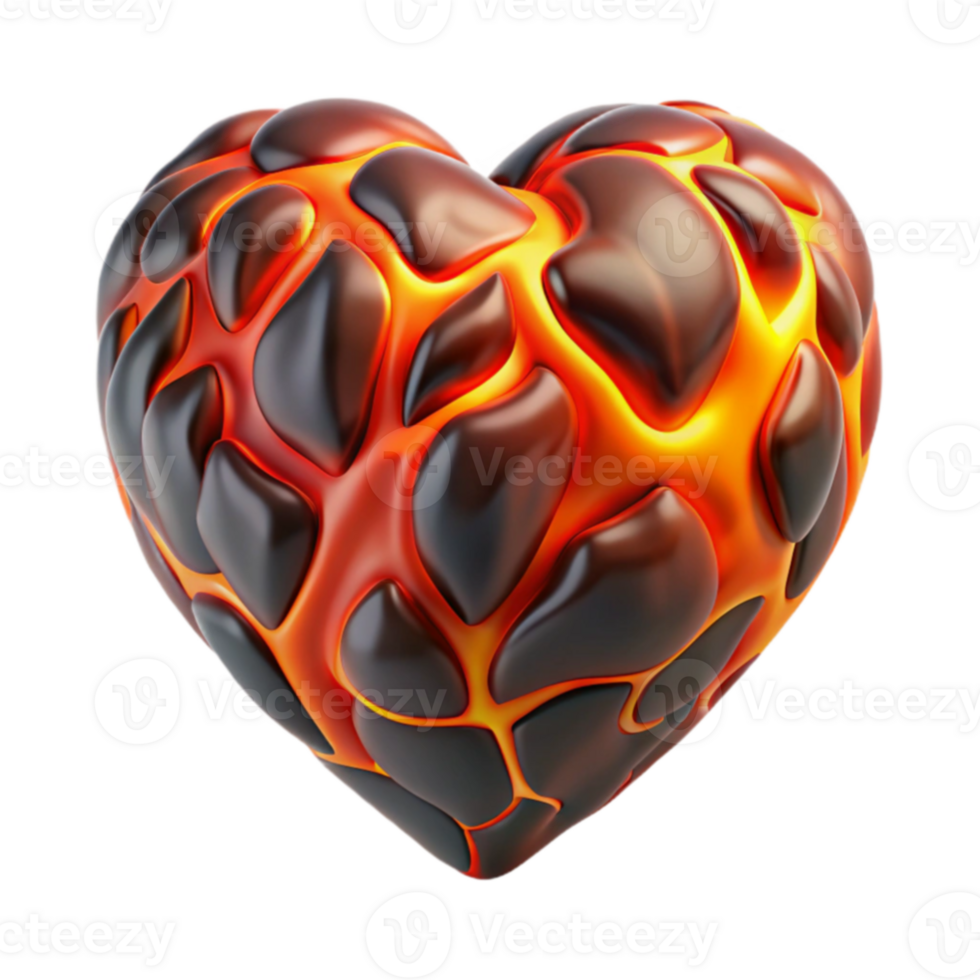 Fiery Lava Heart 3D Render of Molten Rock Heart png