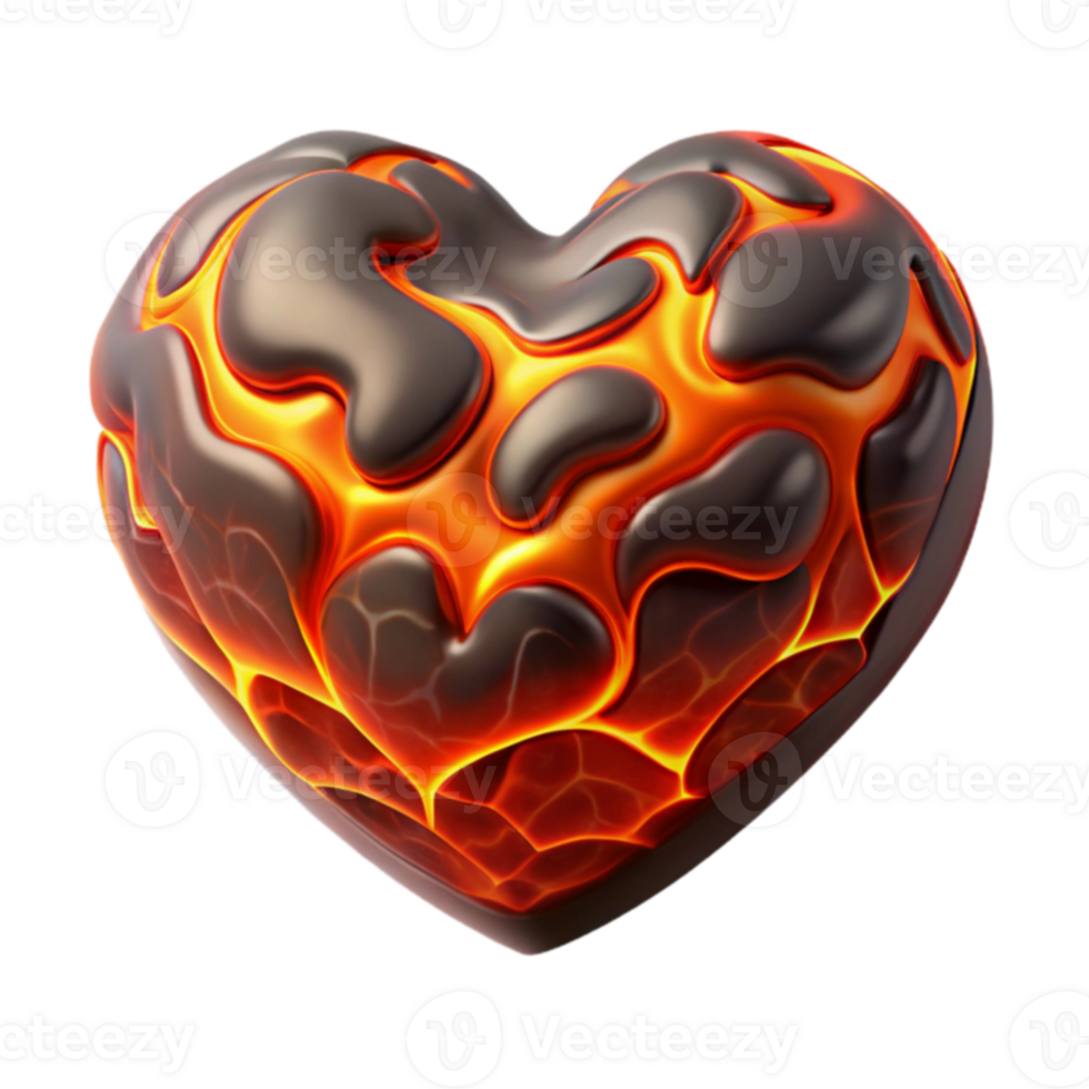 Lava Heart Fiery 3D Render of Molten Heart png