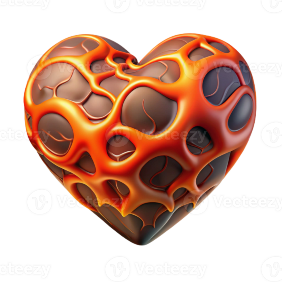 Abstract Lava Heart 3D Render of Molten Design png