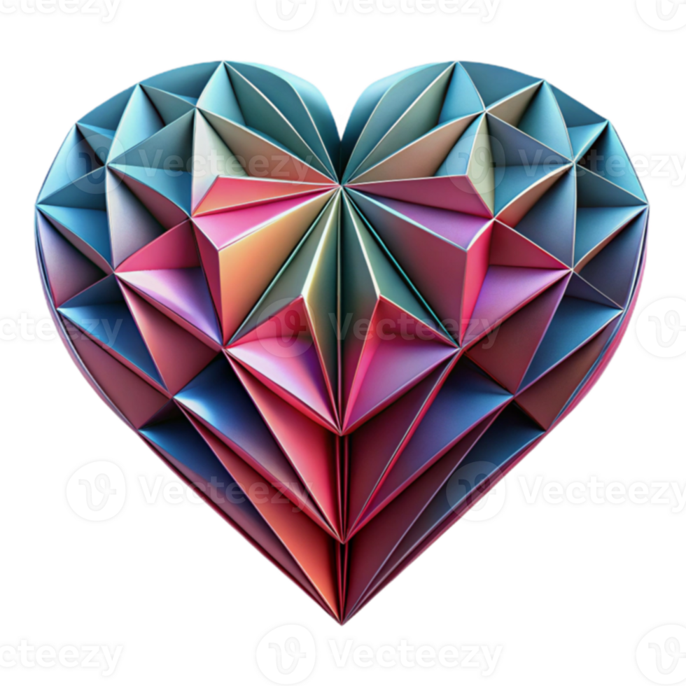 Geometric Heart Iridescent Low Poly Design png
