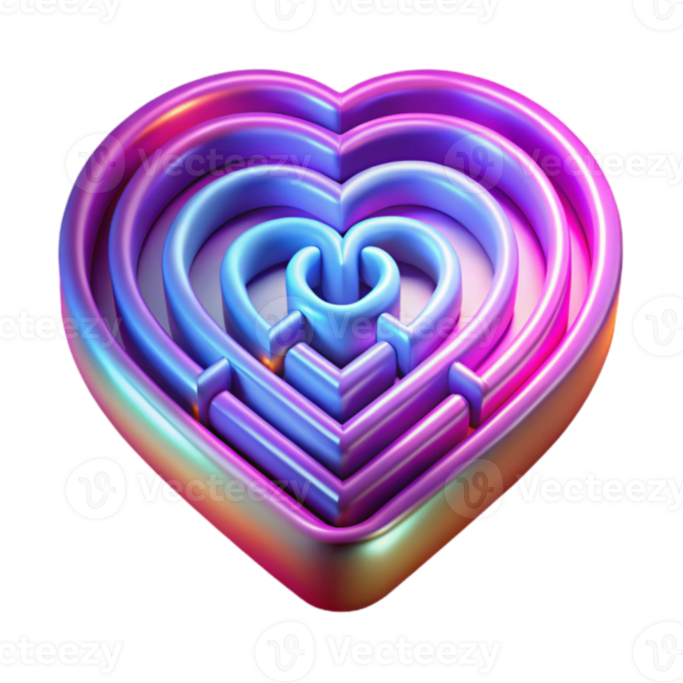 Abstract 3D Heart Design Multilayered, Iridescent, Geometric png