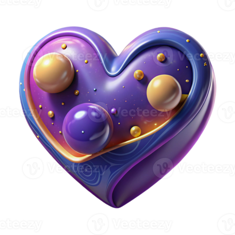 Abstract Heart 3D Render of Purple and Gold Cosmic Design png