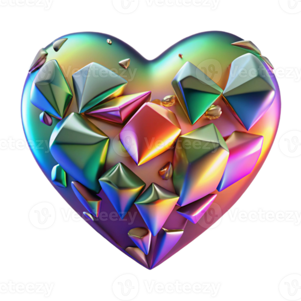 Iridescent Gem Heart Abstract 3D Render png