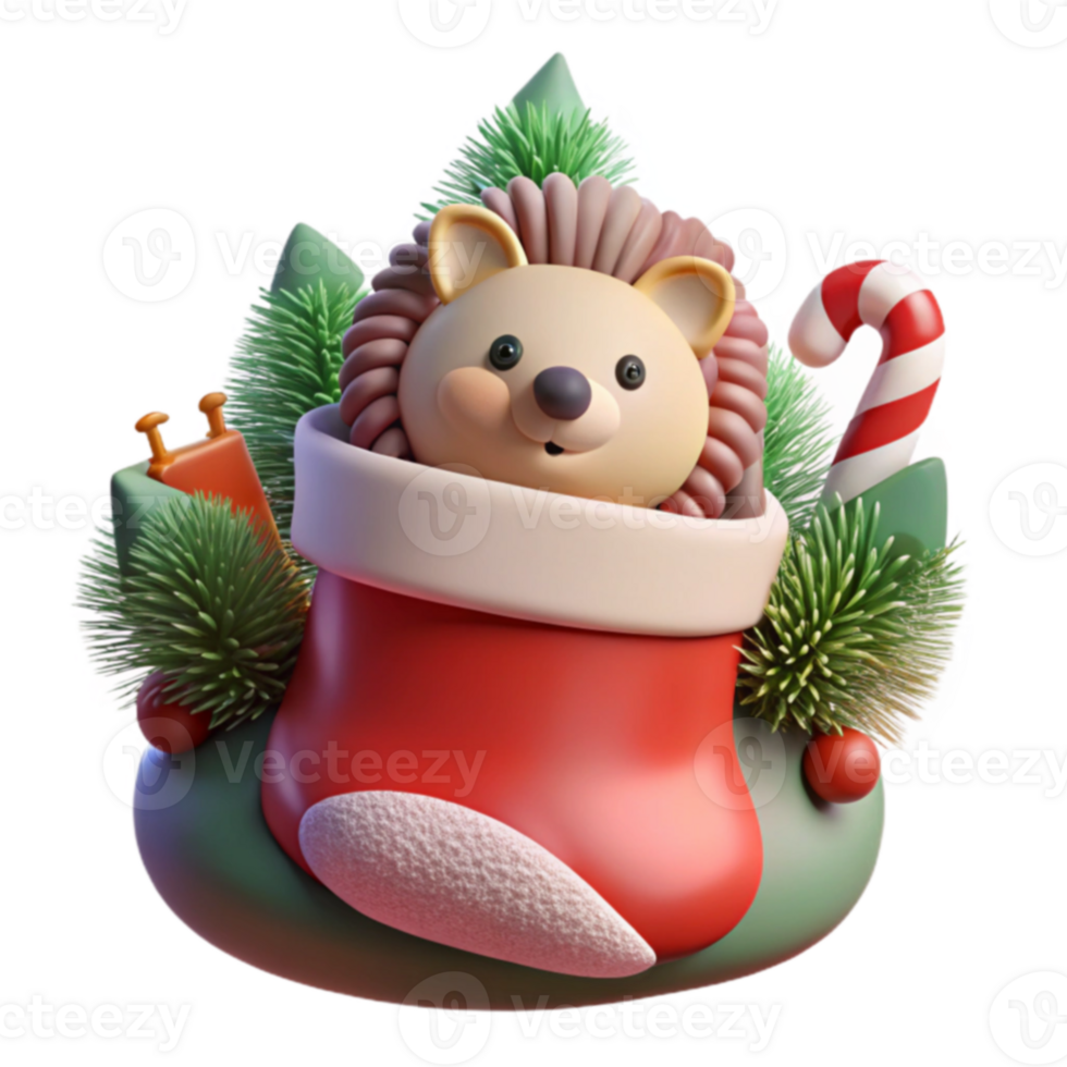 Cute Lion in Christmas Stocking Festive 3D Render png