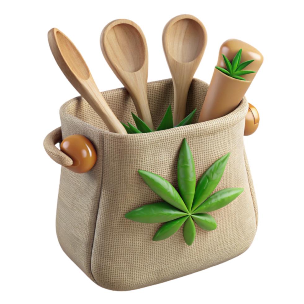 Hemp Utensil Set in Eco-Friendly Bag png