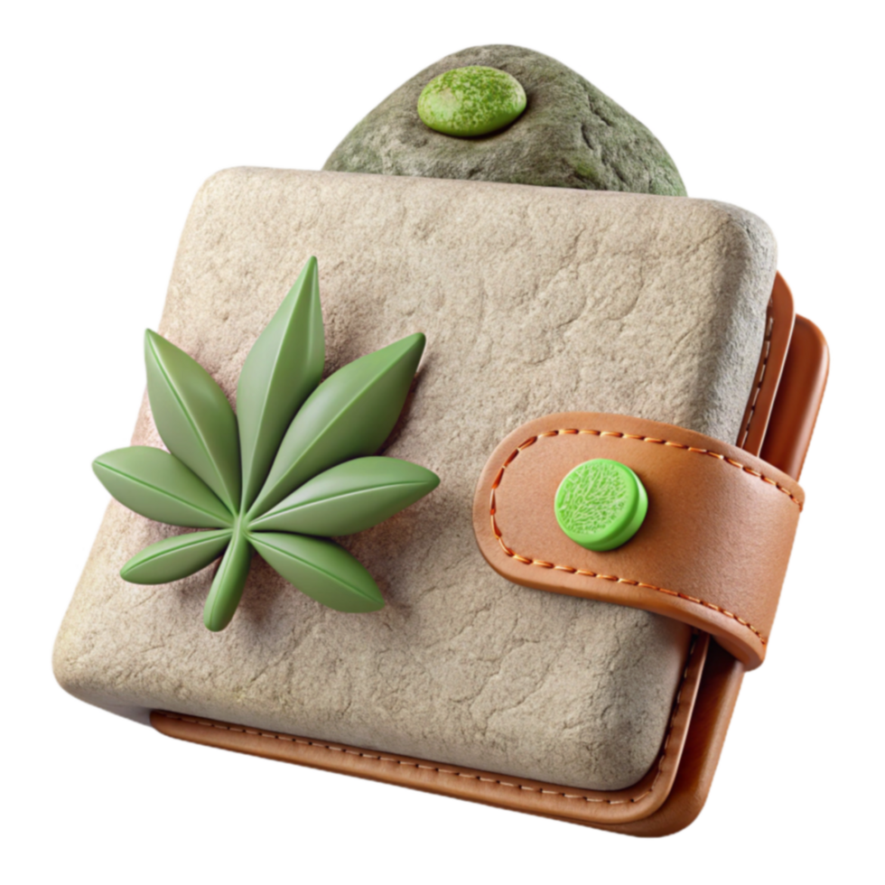 Stone Wallet with Cannabis Leaf A 3D Render png