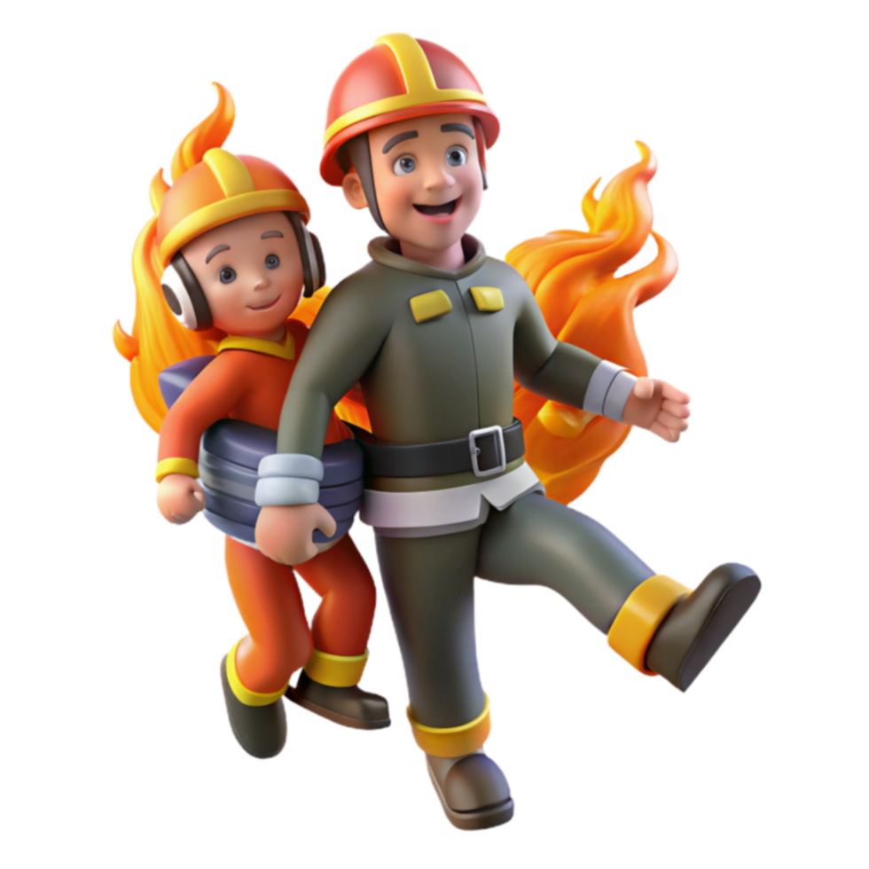 Firefighter and Child 3D Model Safety Training Animation png