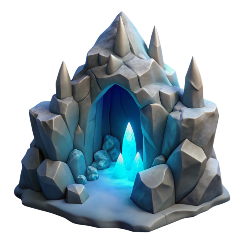 Icy Cave with Glowing Crystals 3D Render png